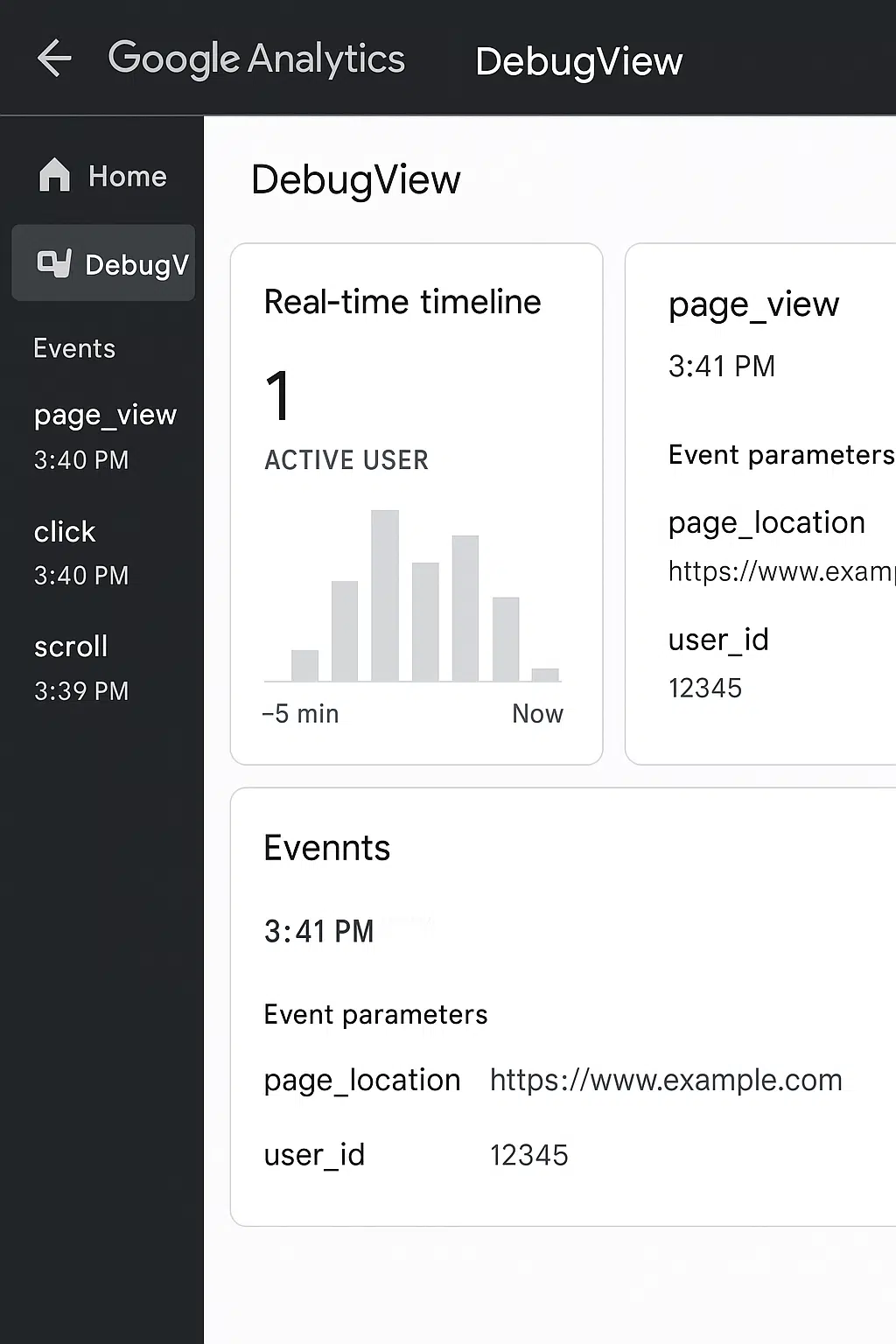 GA-4 debug-view screenshot